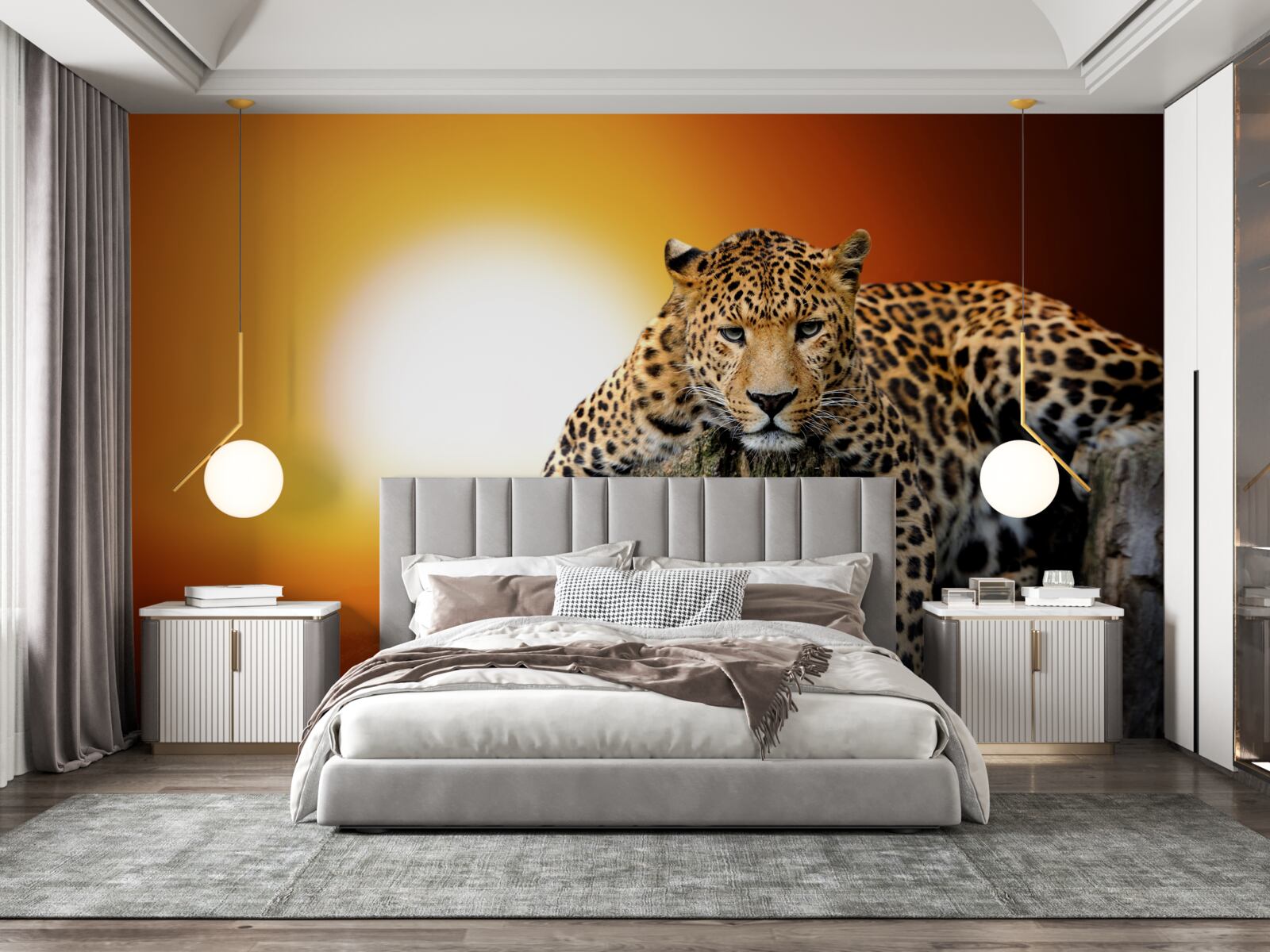 Fotobehang luipaard genietend van de zonsondergang