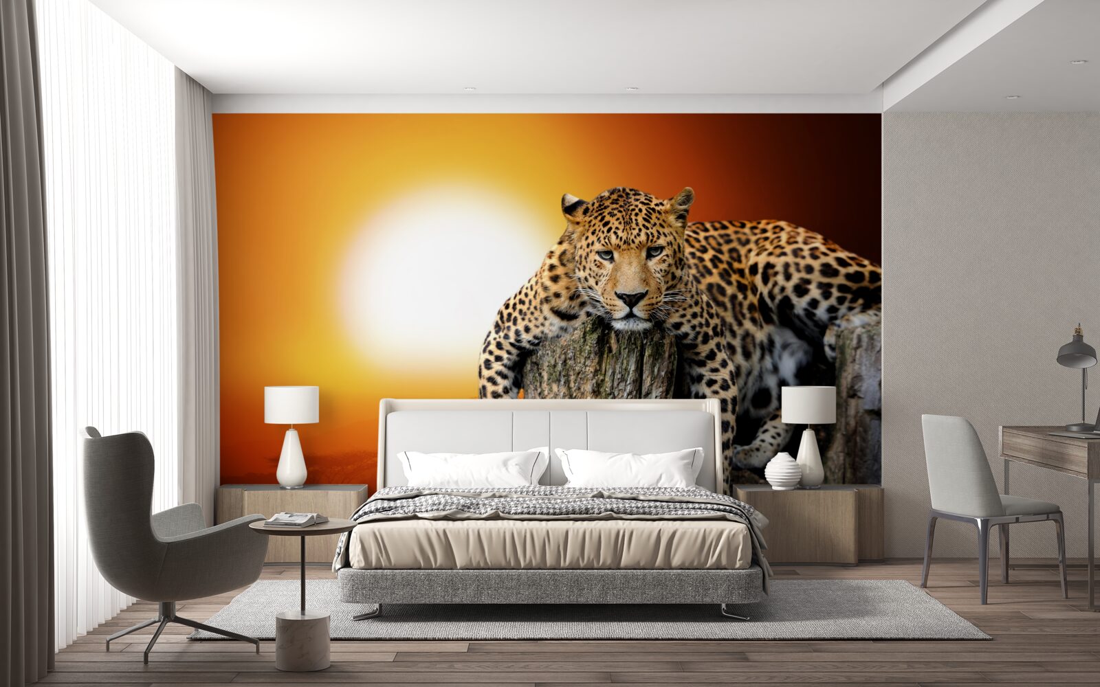 Fotobehang luipaard genietend van de zonsondergang