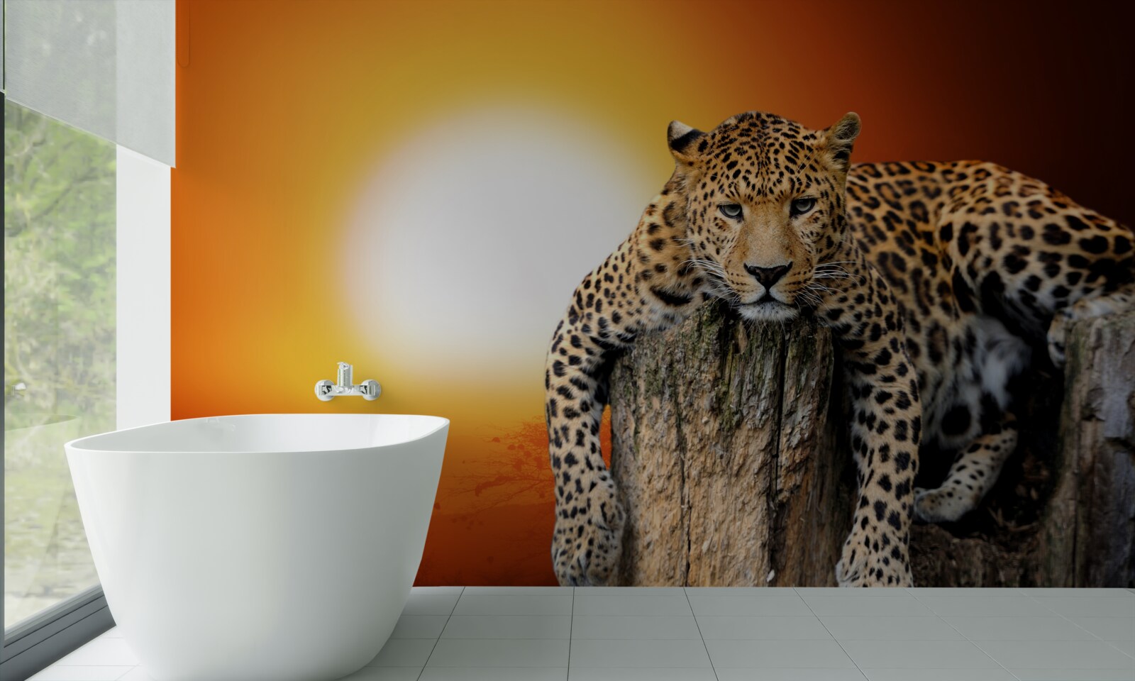 Fotobehang luipaard genietend van de zonsondergang