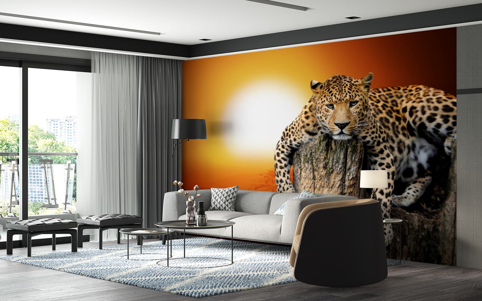 Fotobehang luipaard genietend van de zonsondergang