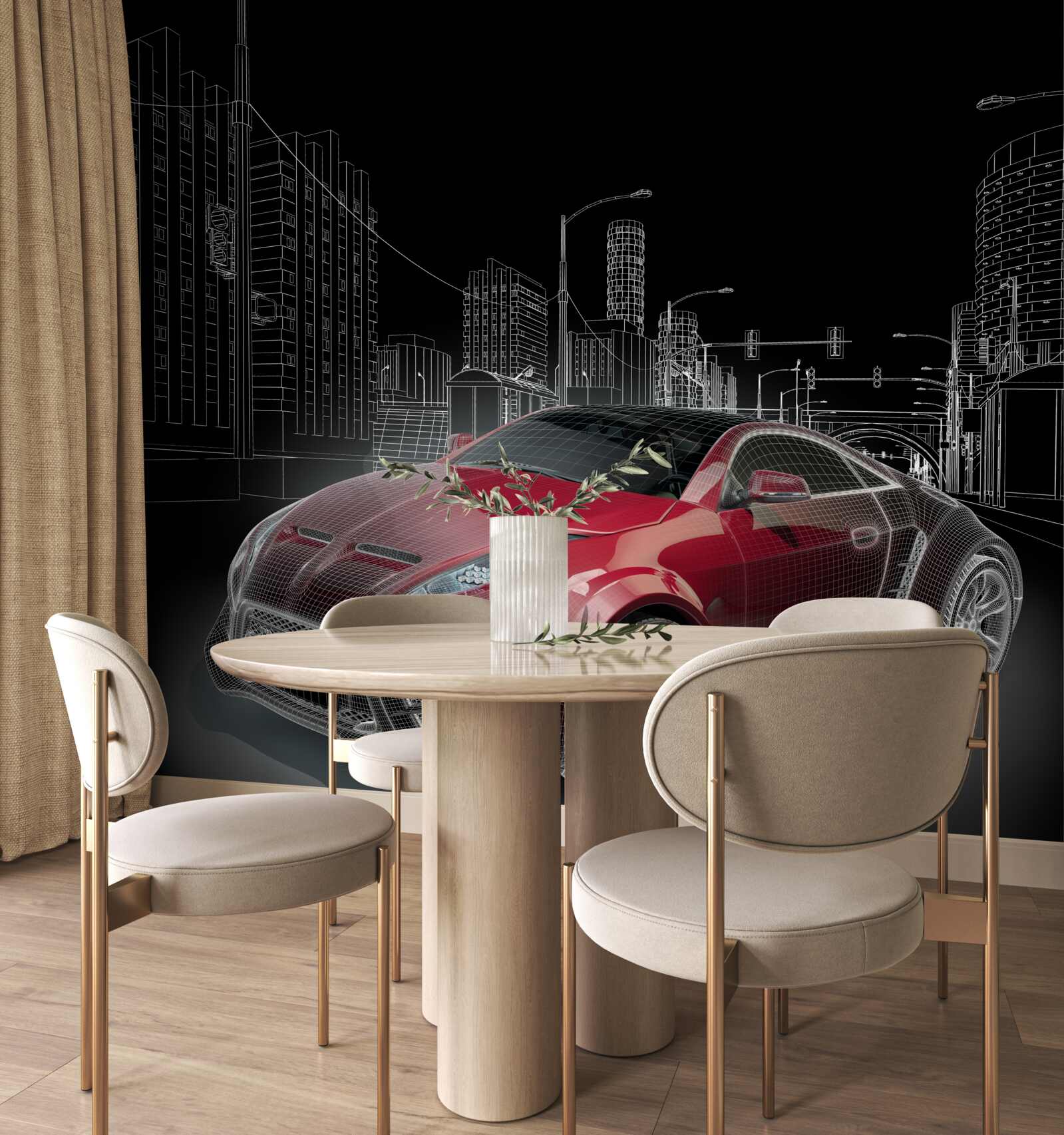 Fotobehang de tekening toont een rode sportwagen