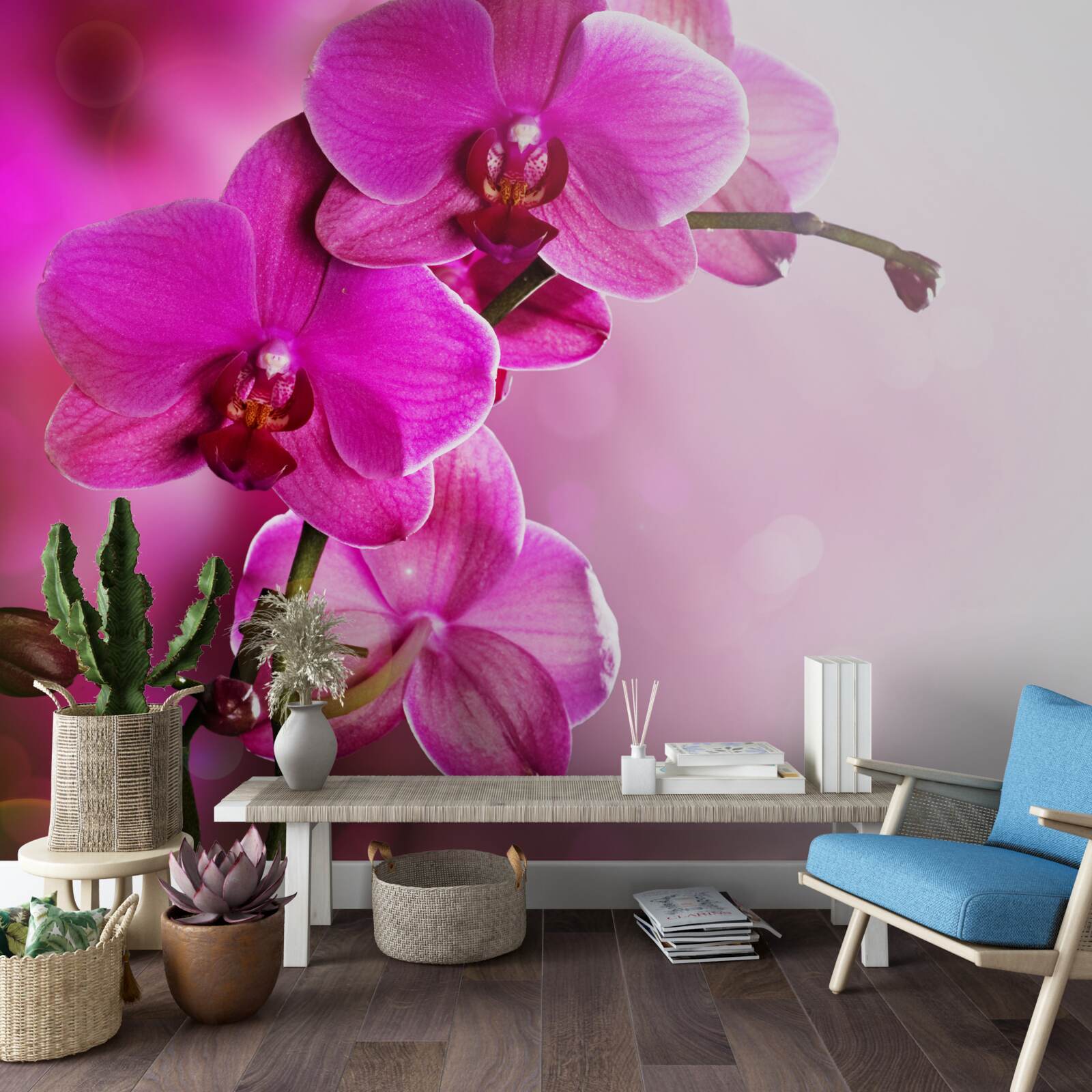 Fotobehang een sierlijke tak van een lila orchidee in de zon