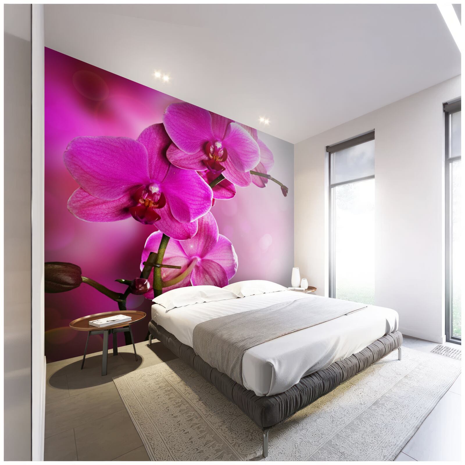 Fotobehang een sierlijke tak van een lila orchidee in de zon