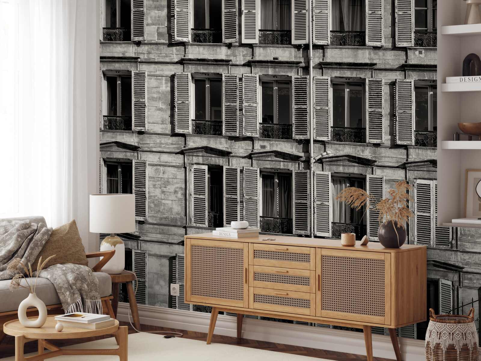 Fotobehang raamventilatoren in een zwart-wit palet