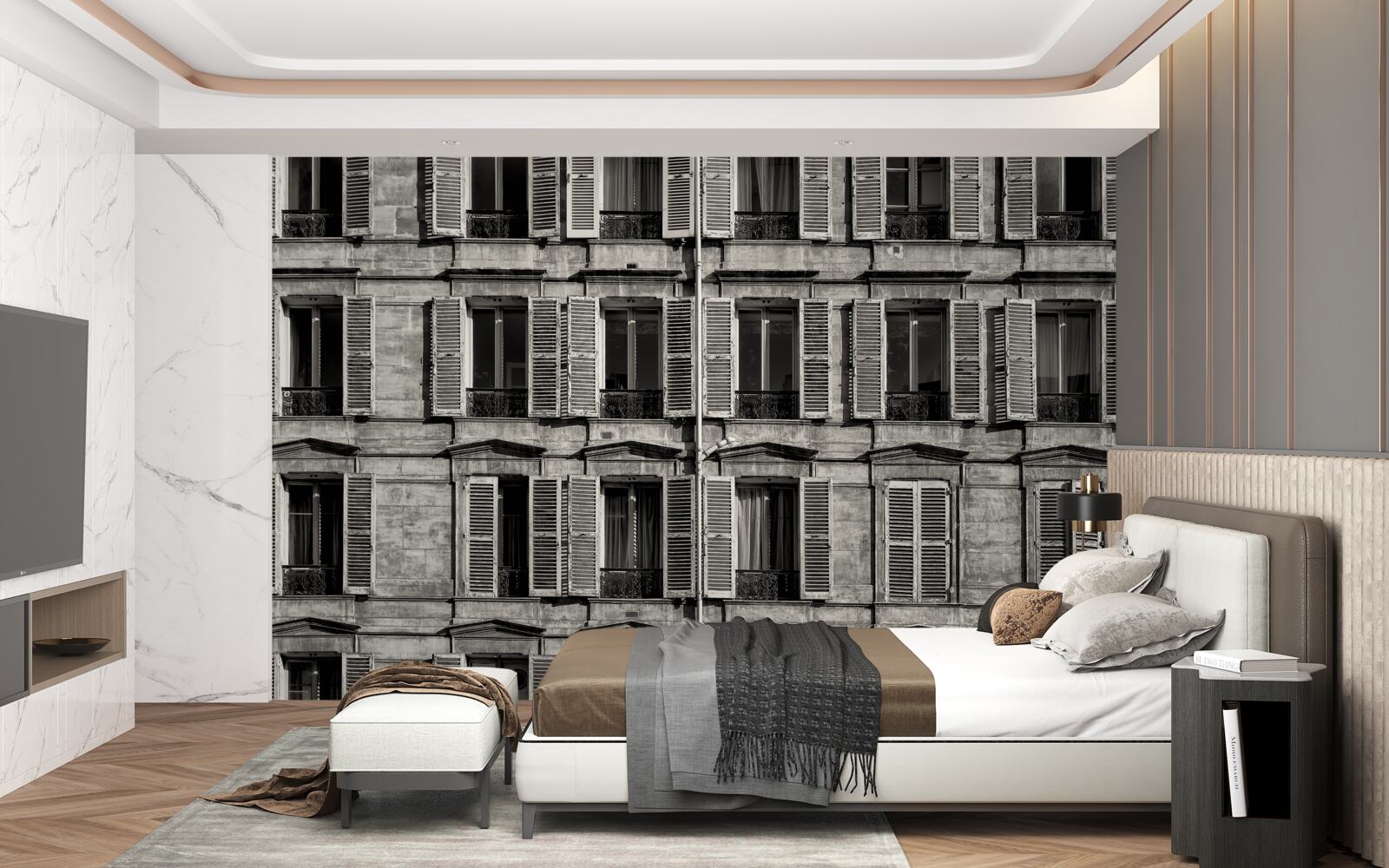 Fotobehang raamventilatoren in een zwart-wit palet