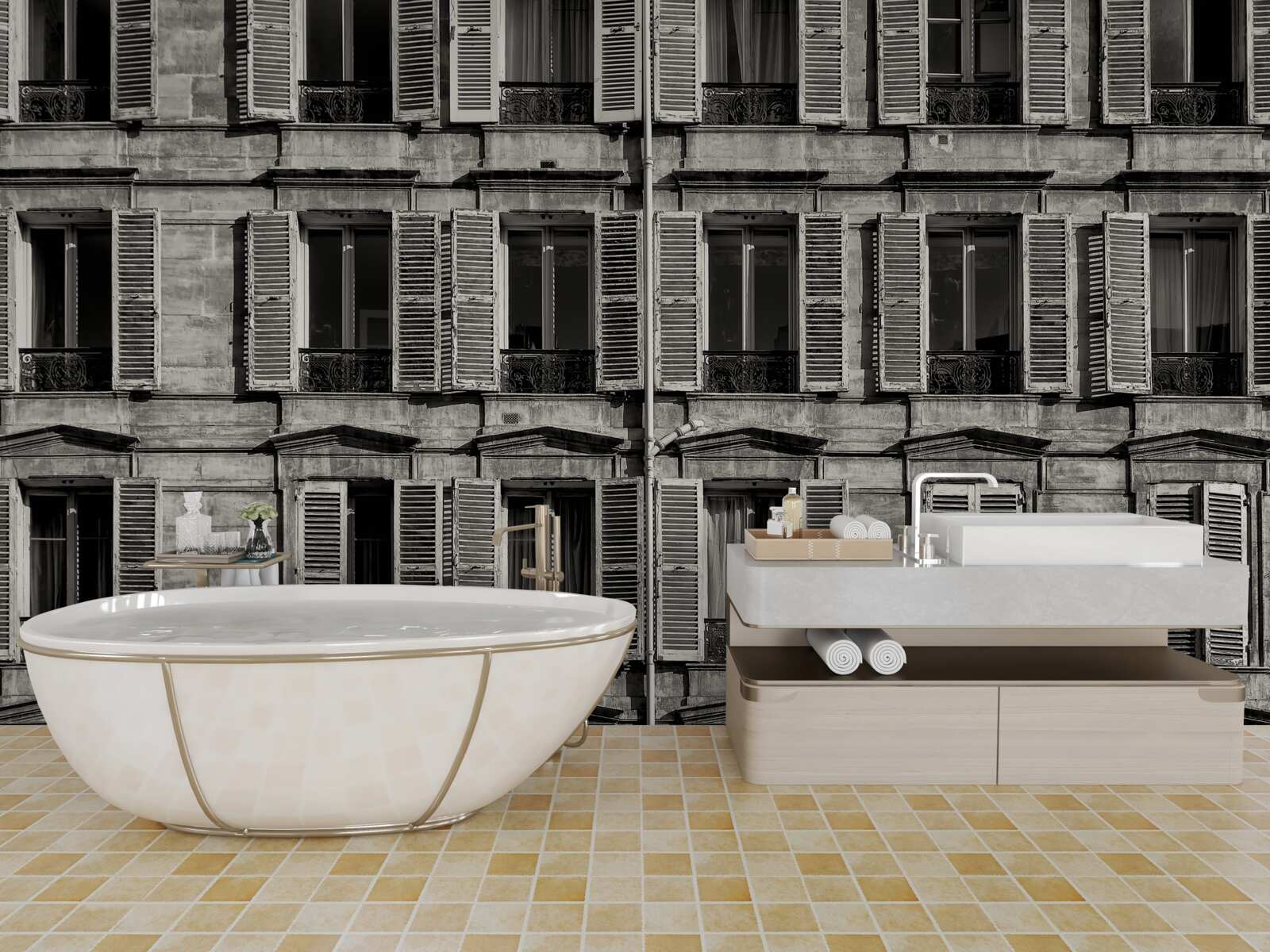 Fotobehang raamventilatoren in een zwart-wit palet