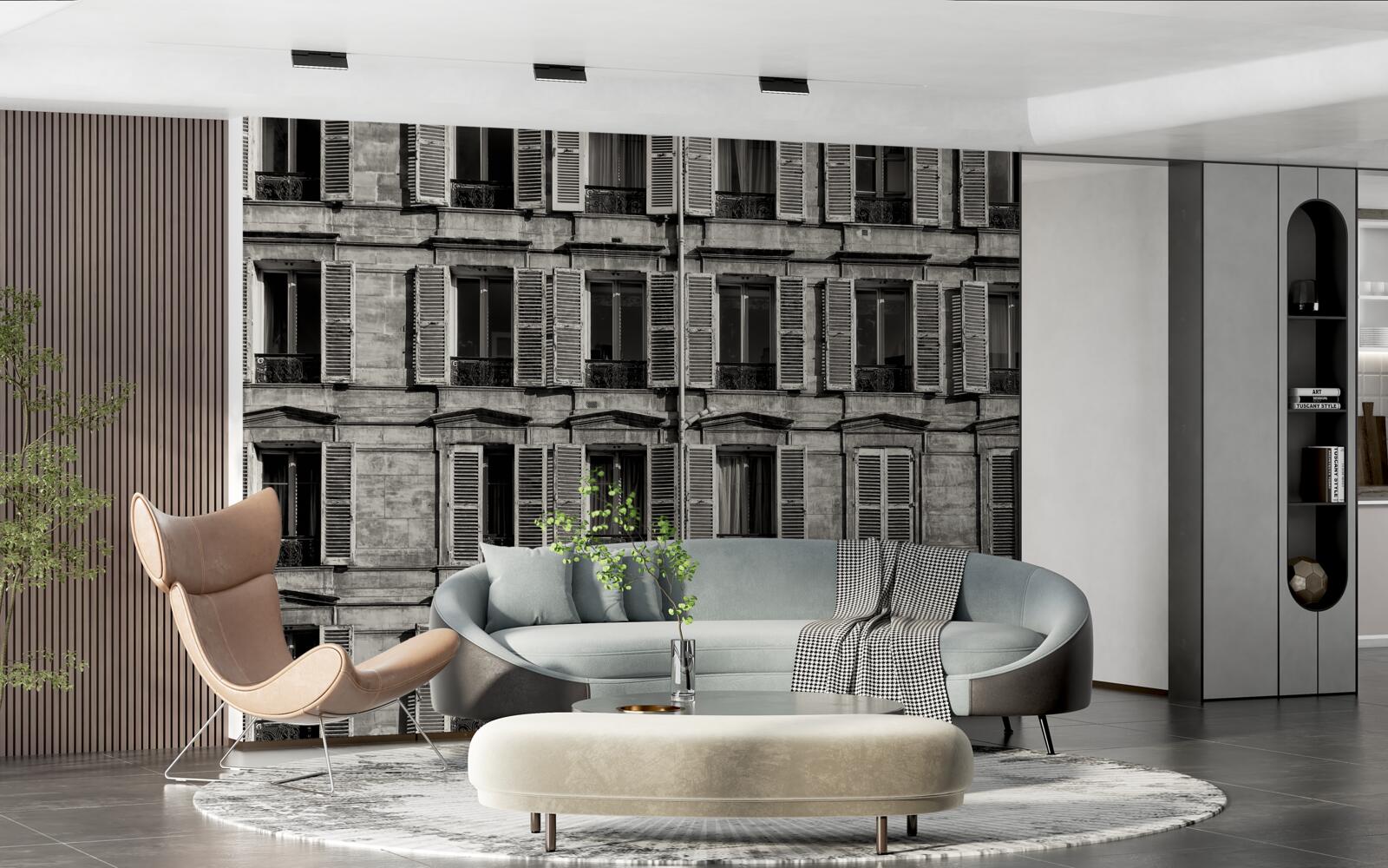 Fotobehang raamventilatoren in een zwart-wit palet