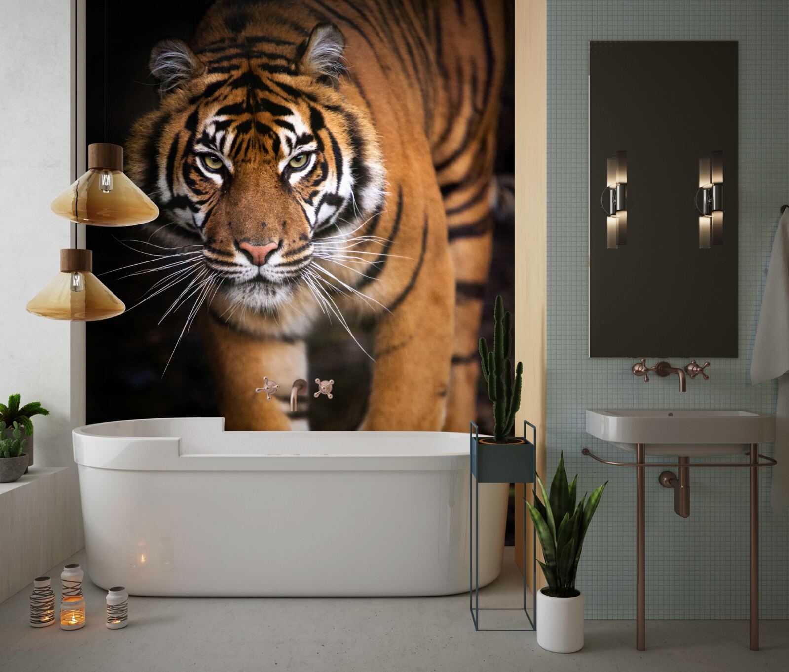 Fotobehang volwassen tijger op zijn tenen