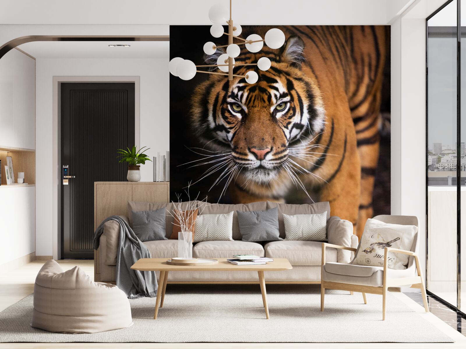 Fotobehang volwassen tijger op zijn tenen