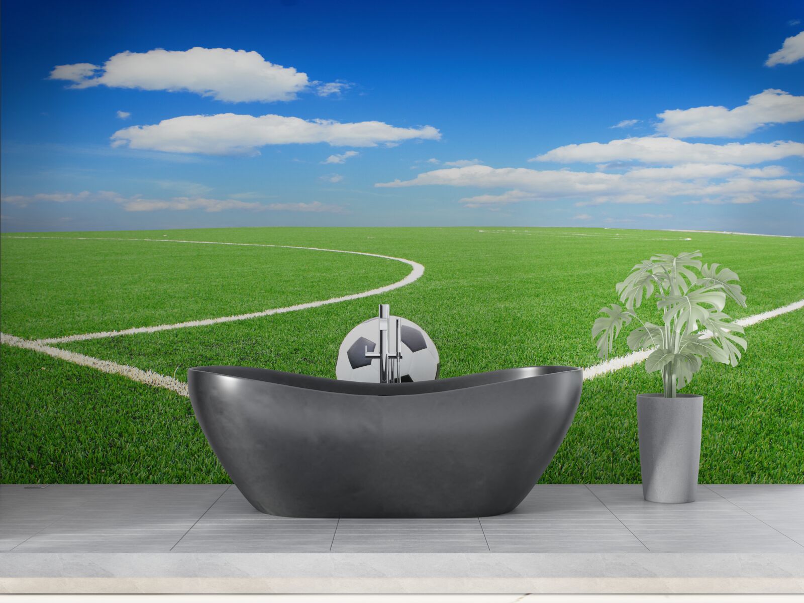 Fotobehang de bal is in de hoek van het veld