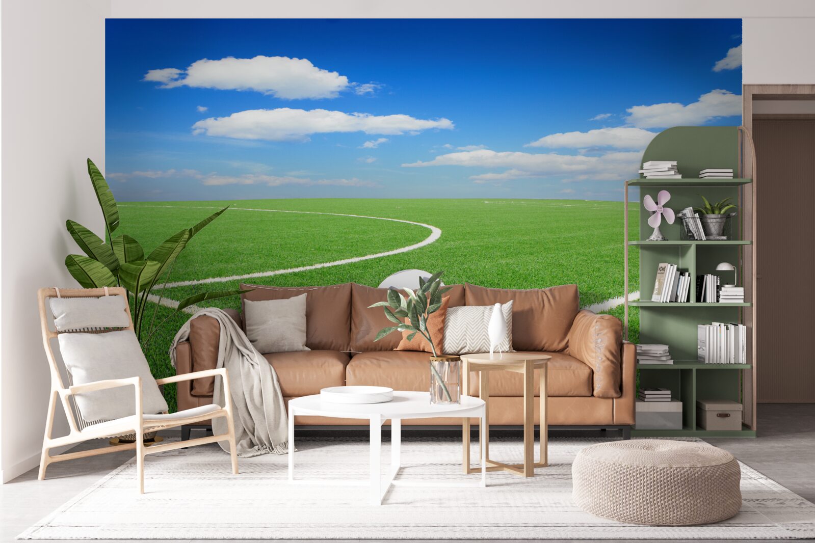 Fotobehang de bal is in de hoek van het veld