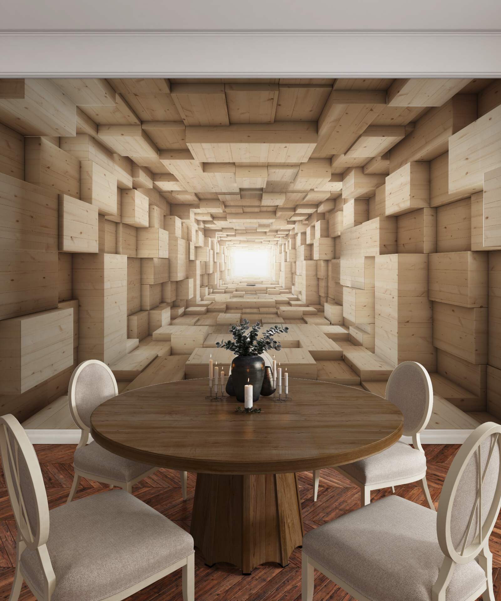 Fotobehang terugtrekkende tunnel, geschilderd in bruintinten