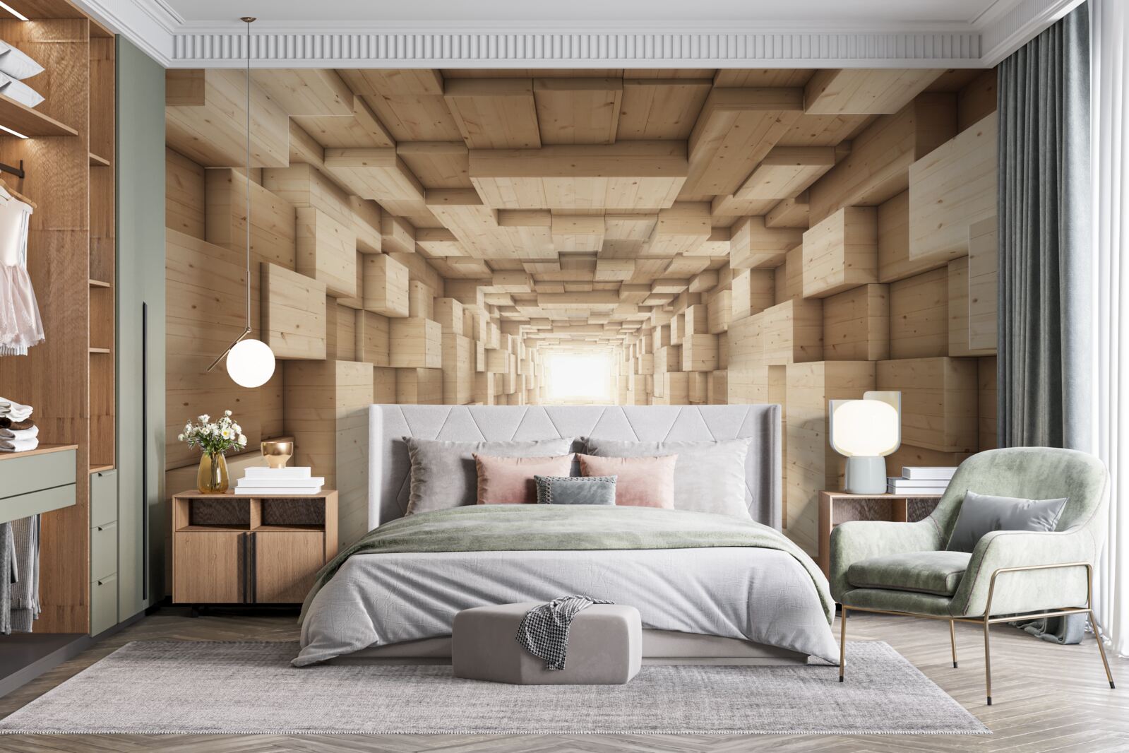 Fotobehang terugtrekkende tunnel, geschilderd in bruintinten