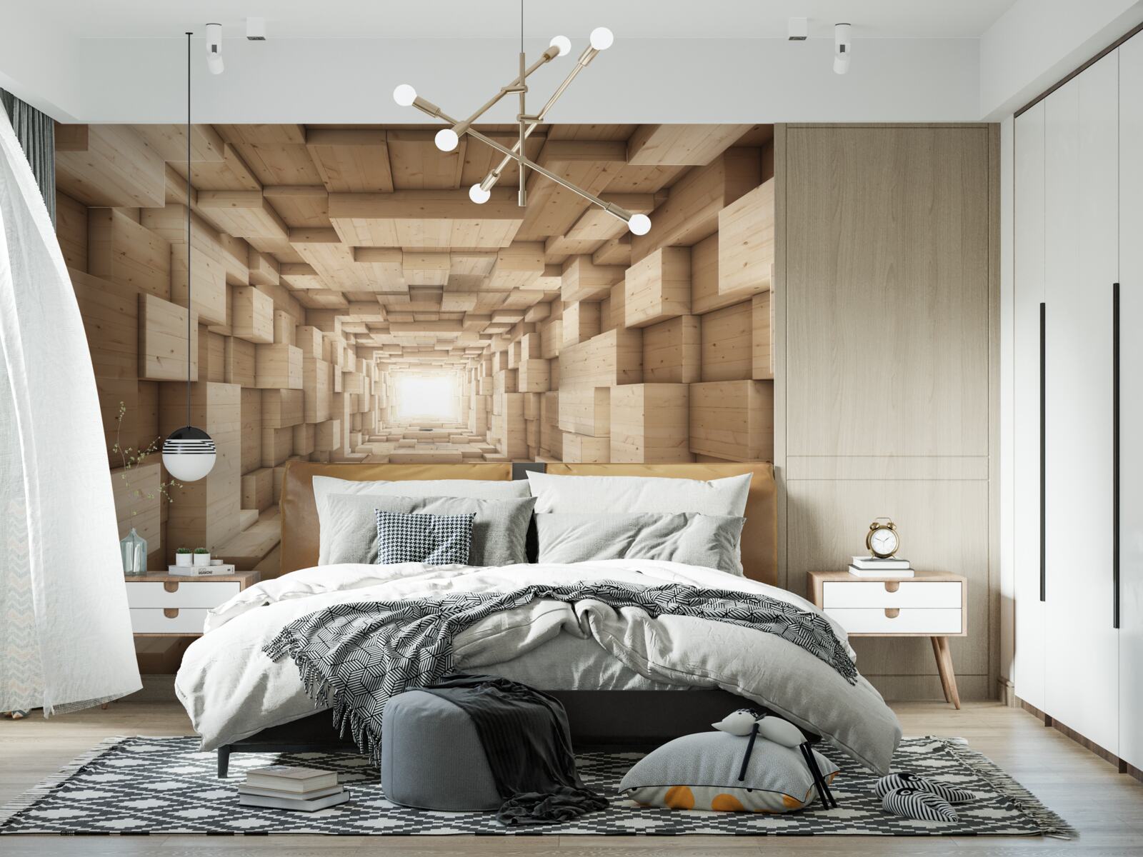 Fotobehang terugtrekkende tunnel, geschilderd in bruintinten