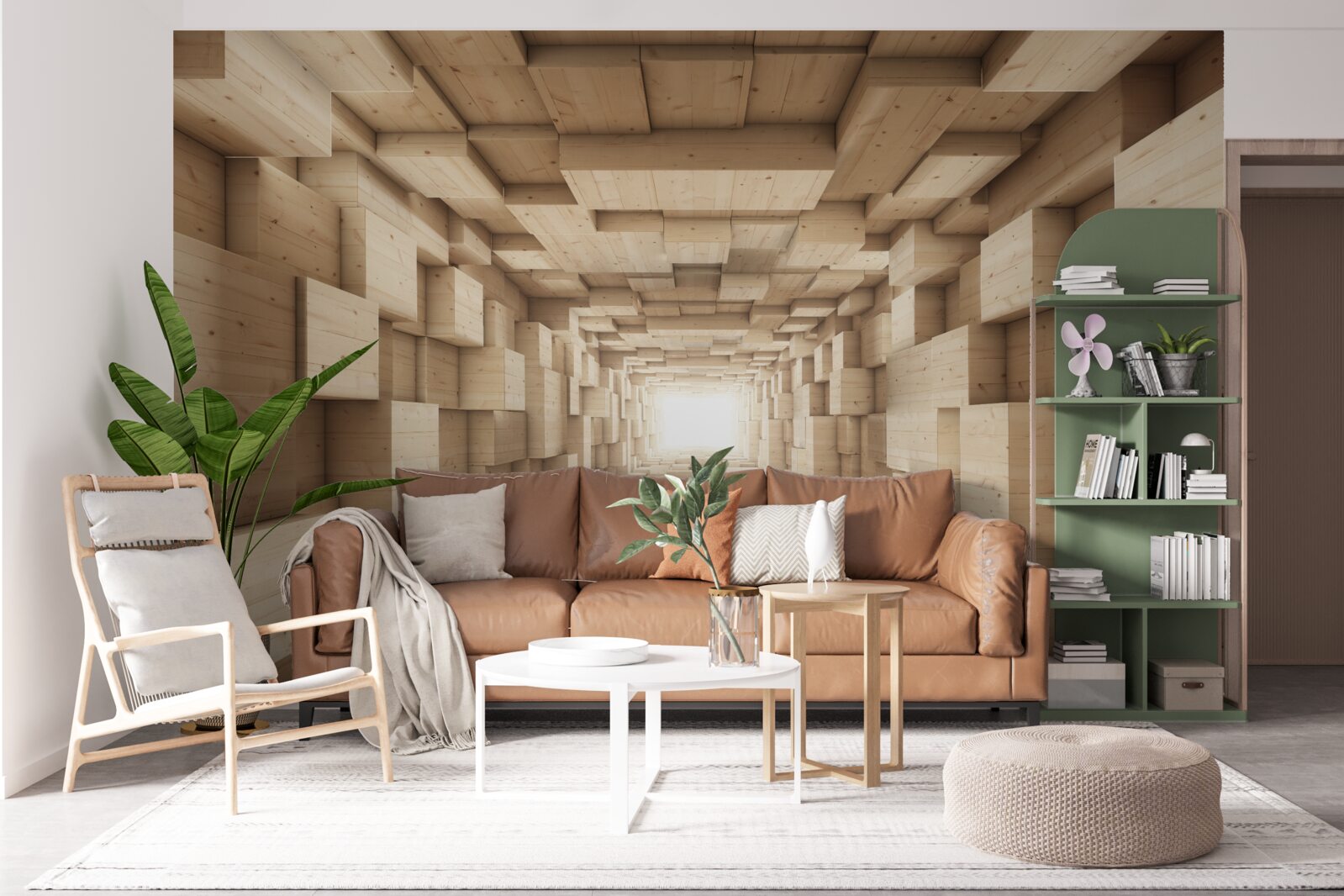 Fotobehang terugtrekkende tunnel, geschilderd in bruintinten