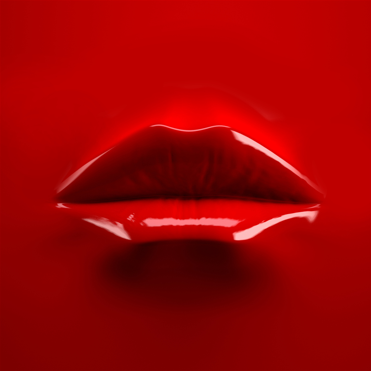 Fotobehang rode, volle lippen steken af tegen een rode achtergrond