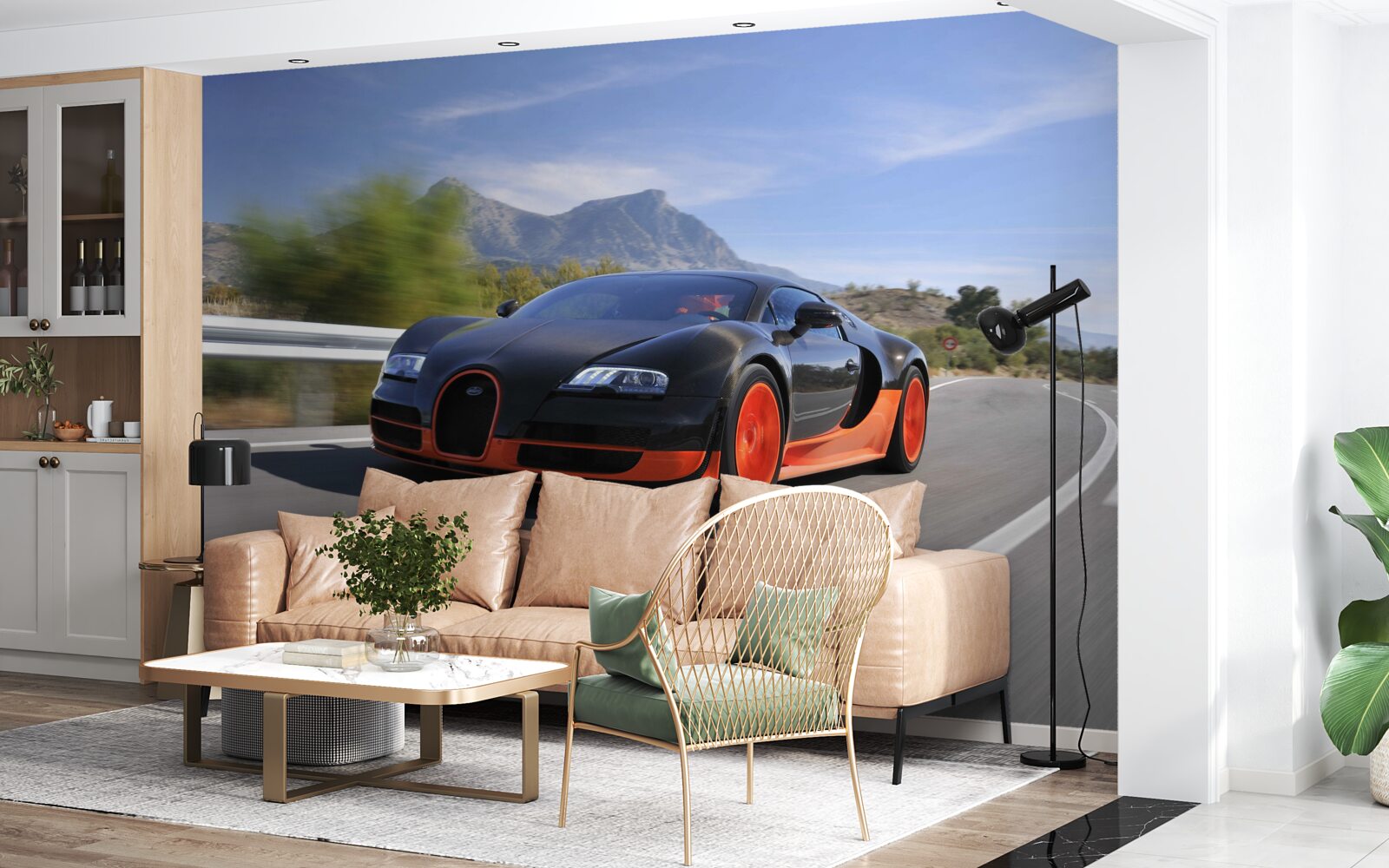 Fotobehang raceauto op de weg