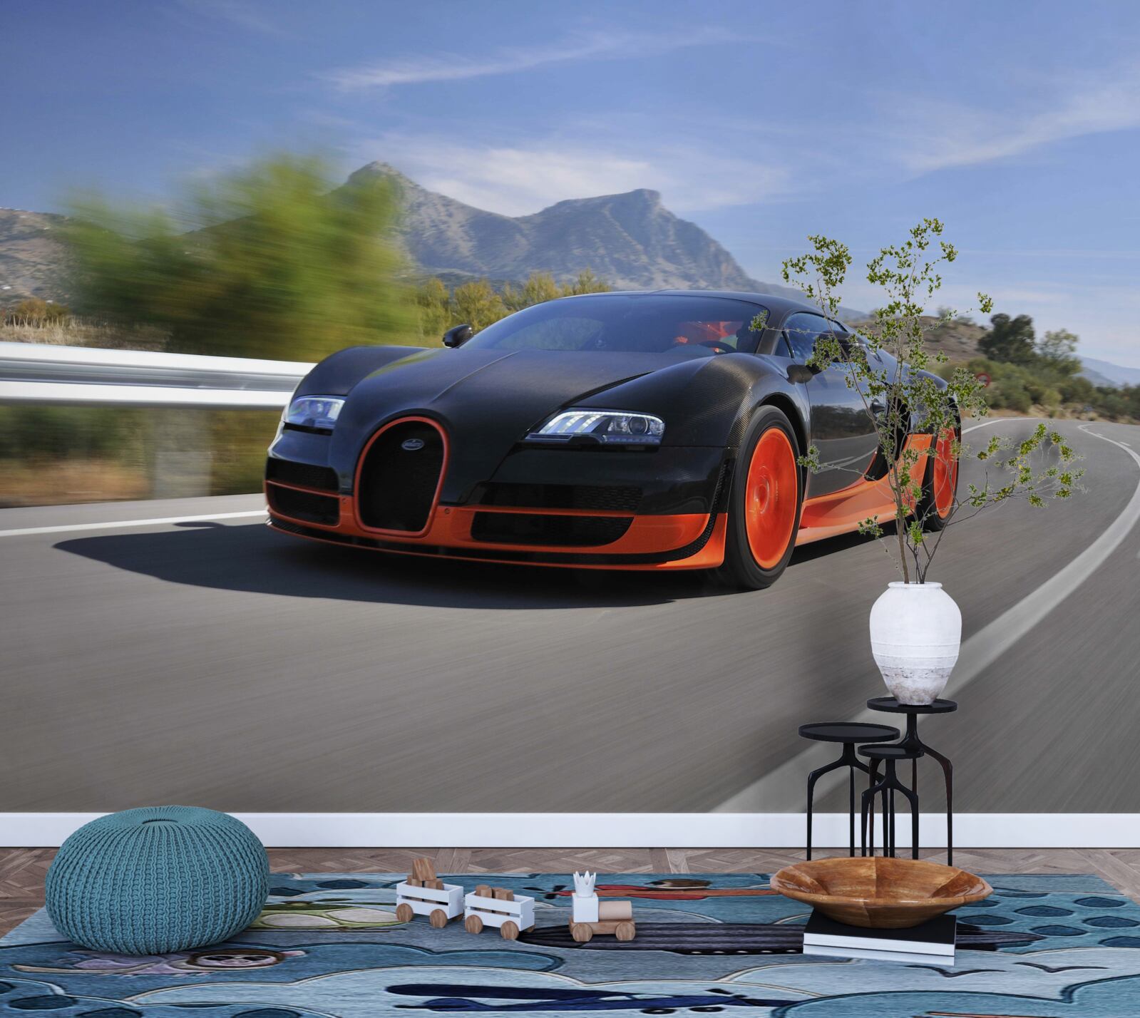 Fotobehang raceauto op de weg