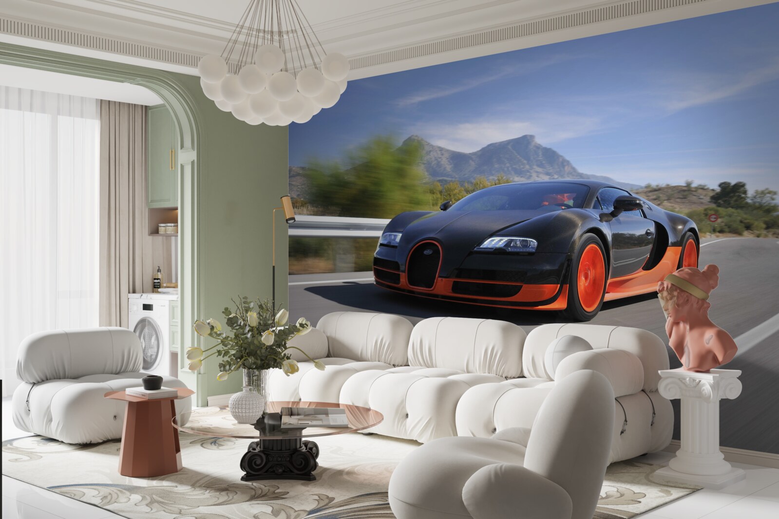 Fotobehang raceauto op de weg