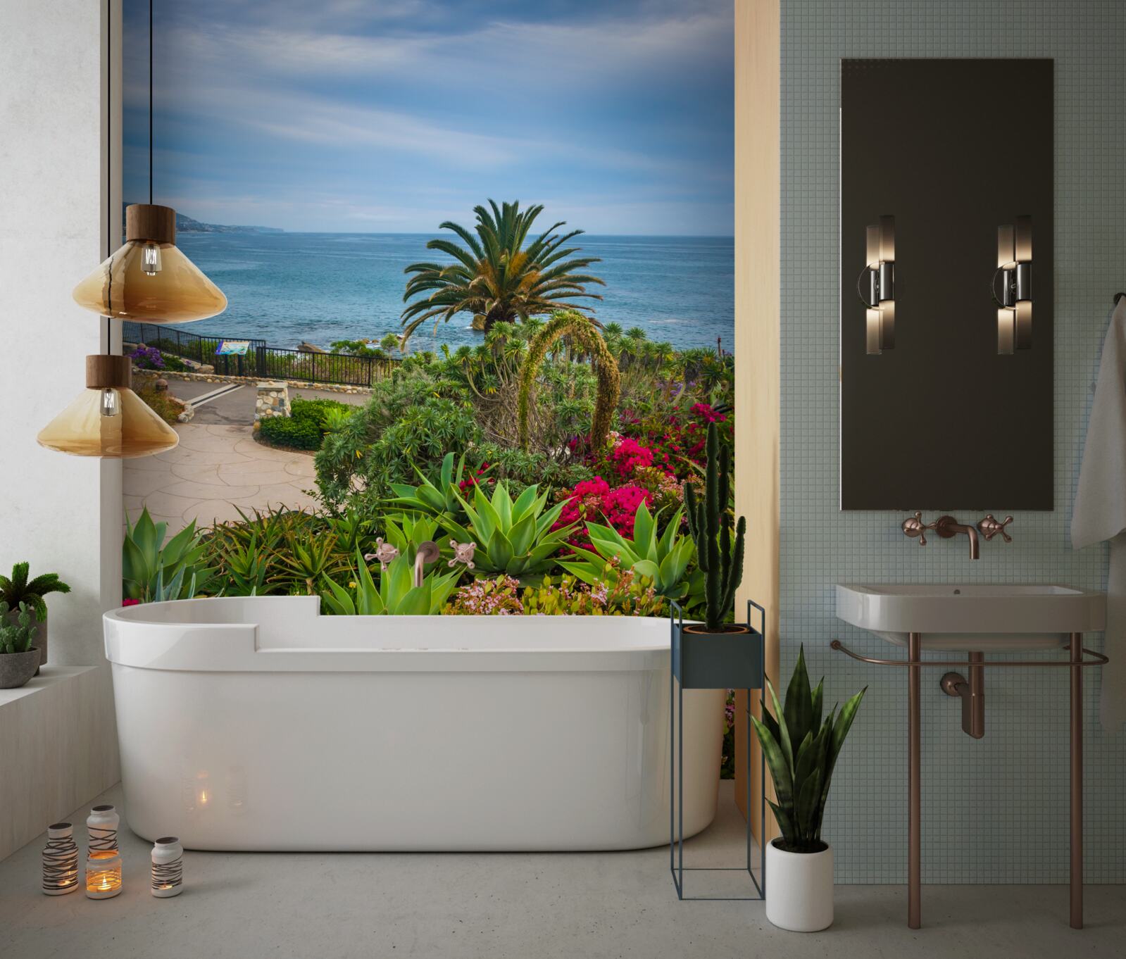 Fotobehang groen groeit in de buurt van de oceaan