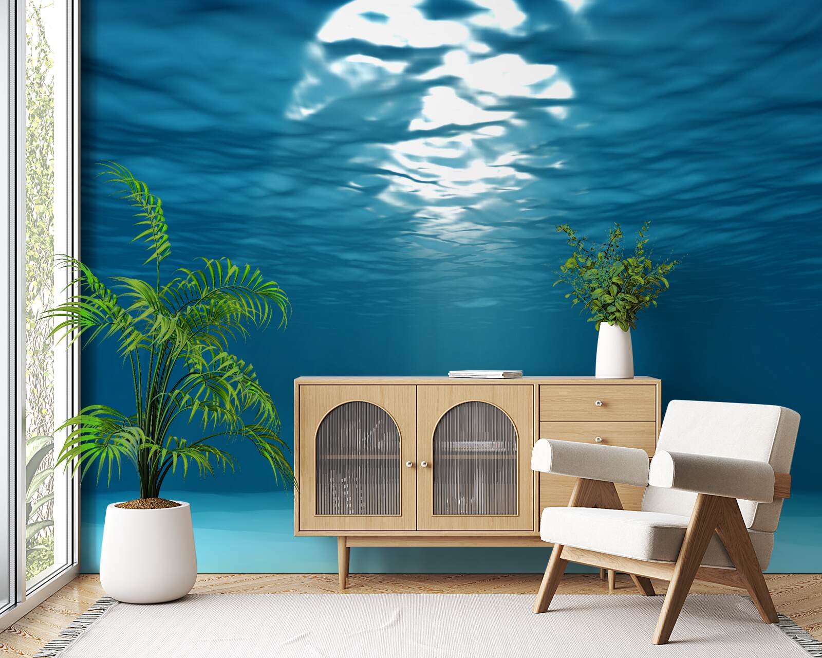 Fotobehang de zonnestralen dringen door tot in de diepte van het water