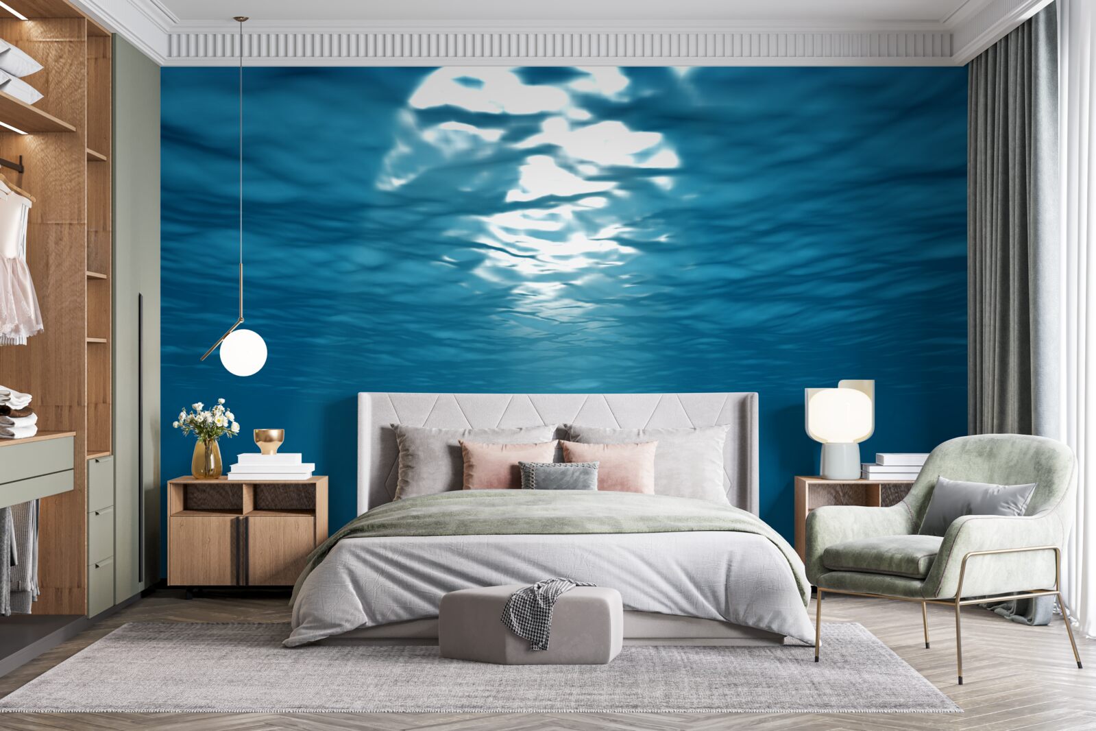 Fotobehang de zonnestralen dringen door tot in de diepte van het water