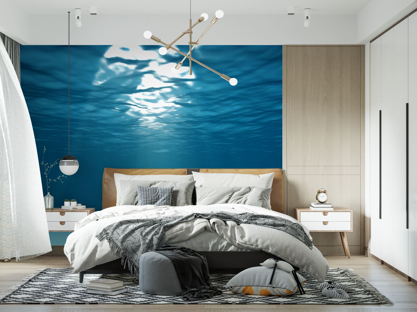 Fotobehang de zonnestralen dringen door tot in de diepte van het water