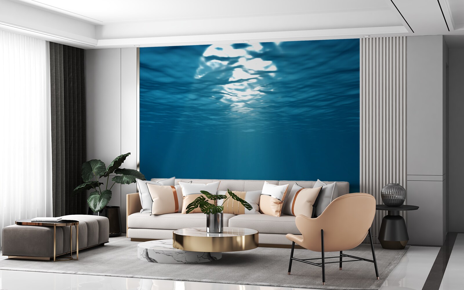 Fotobehang de zonnestralen dringen door tot in de diepte van het water