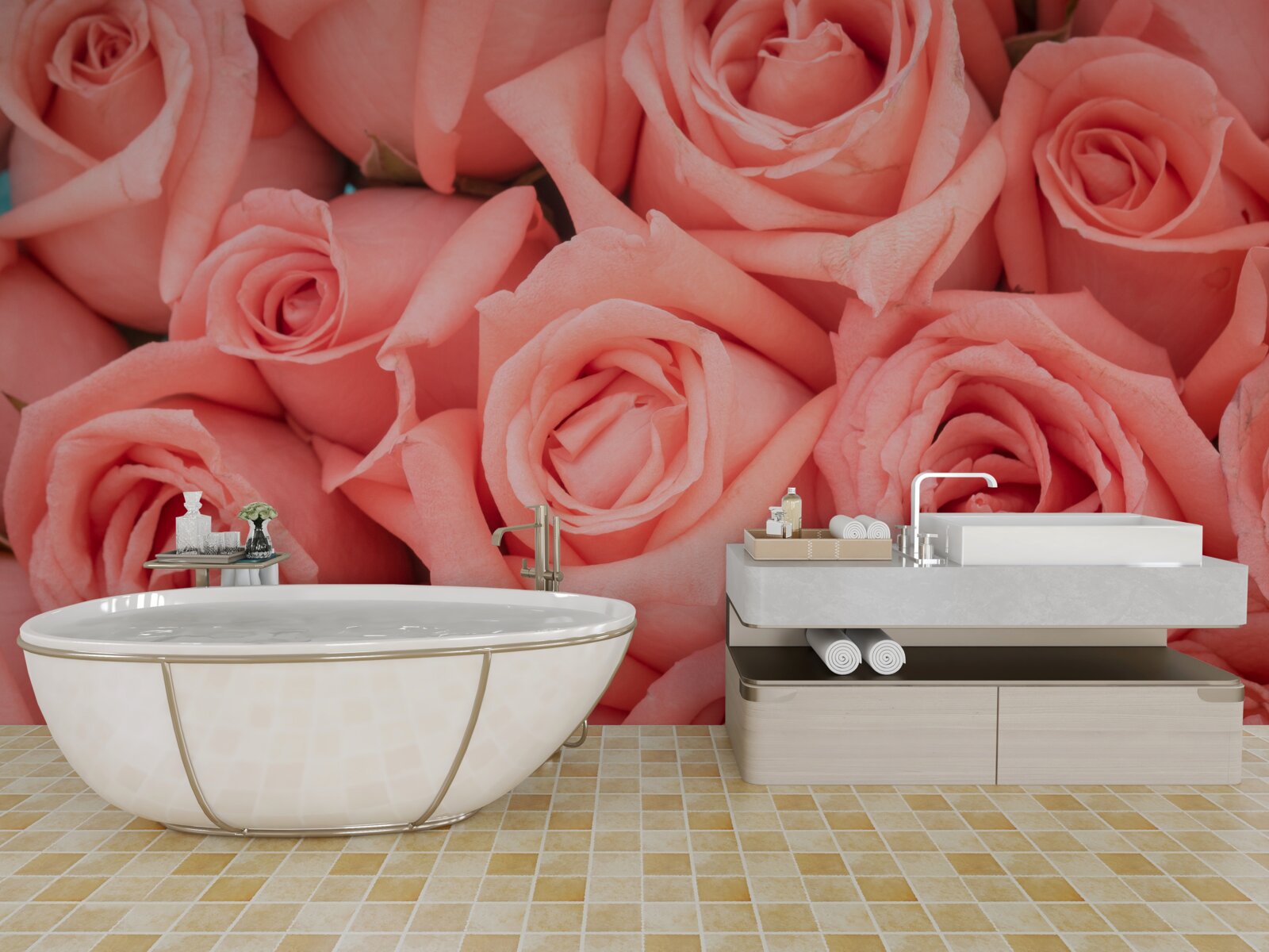 Fotobehang roze rozenknoppen