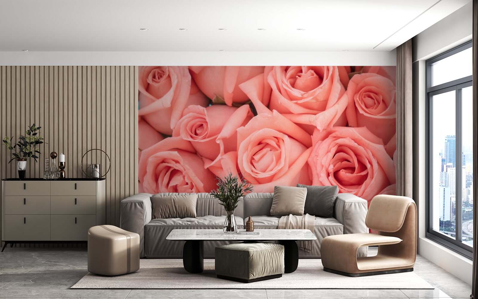 Fotobehang roze rozenknoppen