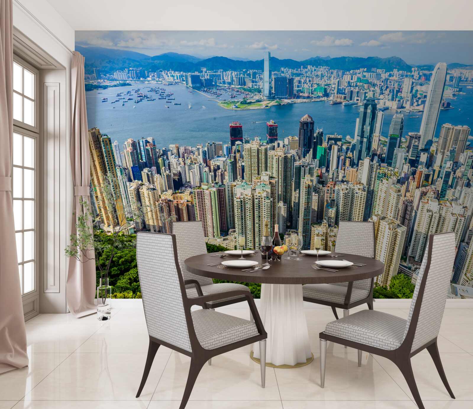 Fotobehang Wolkenkrabbers in Shanghai op een zomerse dag