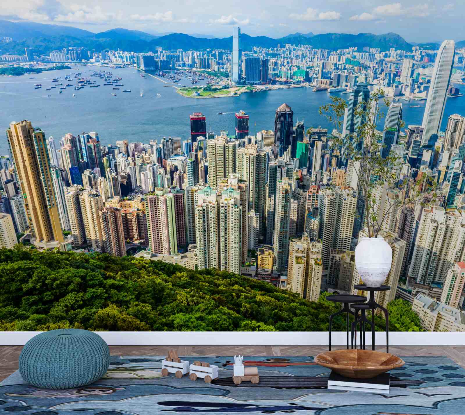 Fotobehang Wolkenkrabbers in Shanghai op een zomerse dag