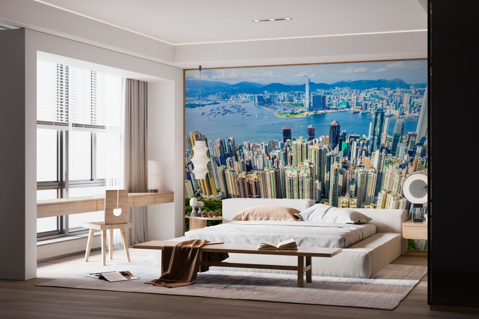 Fotobehang Wolkenkrabbers in Shanghai op een zomerse dag