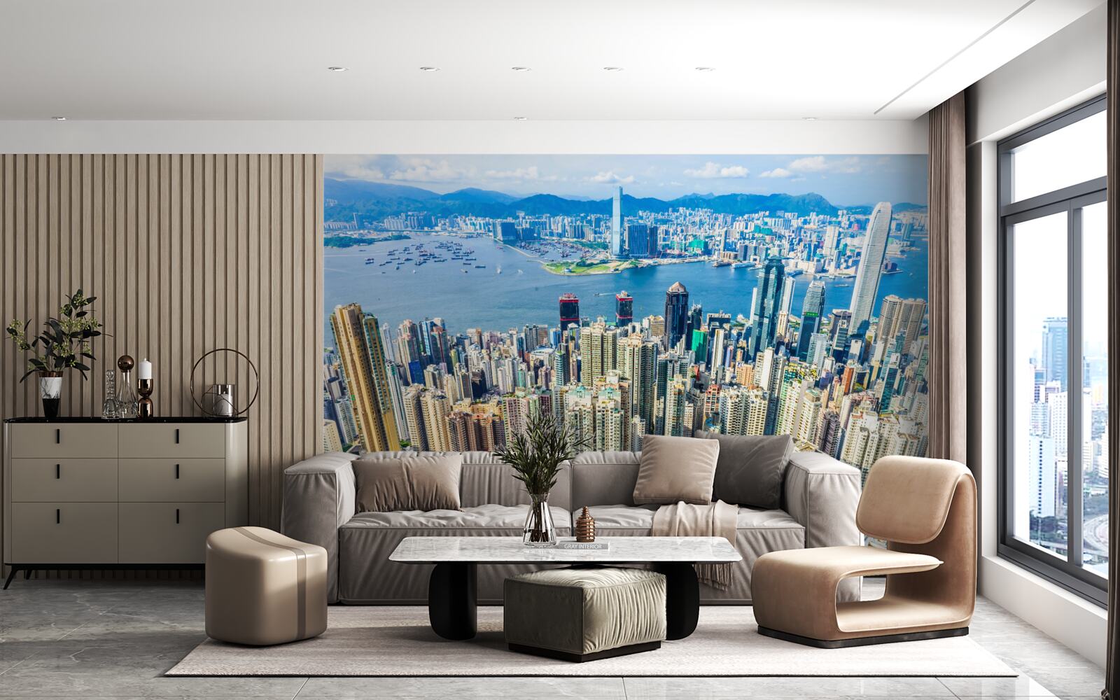 Fotobehang Wolkenkrabbers in Shanghai op een zomerse dag