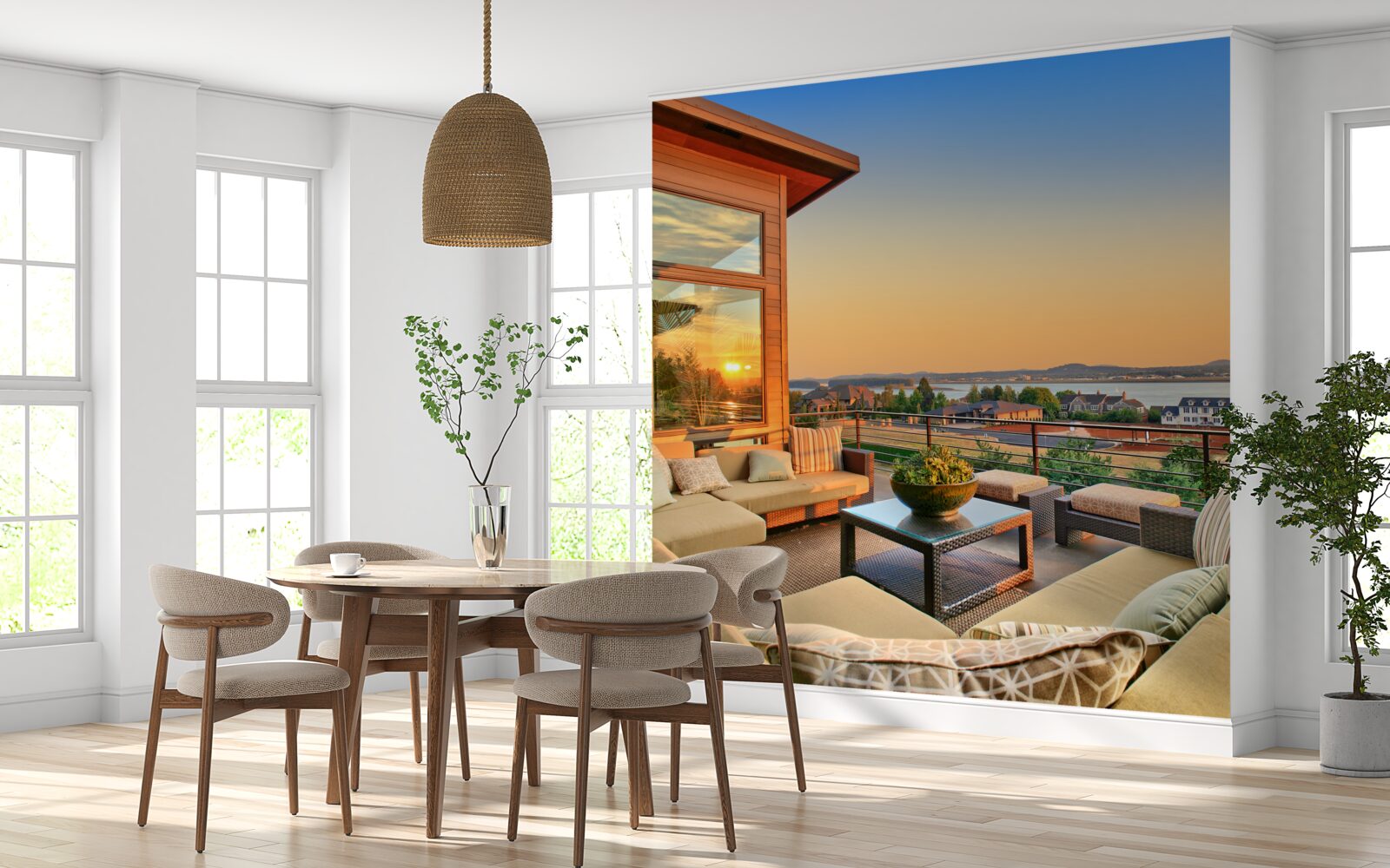 Fotobehang gezellige veranda op het dak van het gebouw