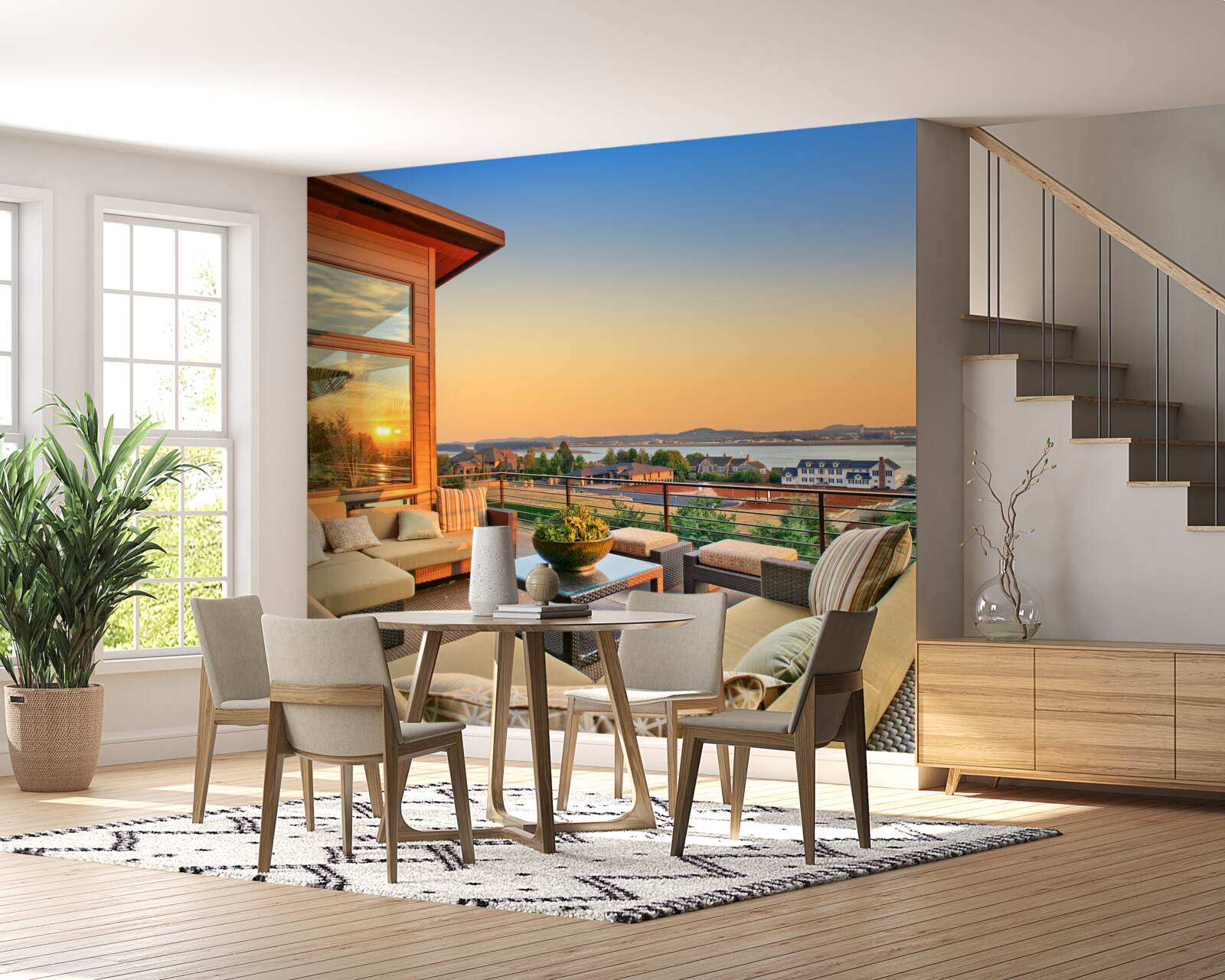 Fotobehang gezellige veranda op het dak van het gebouw