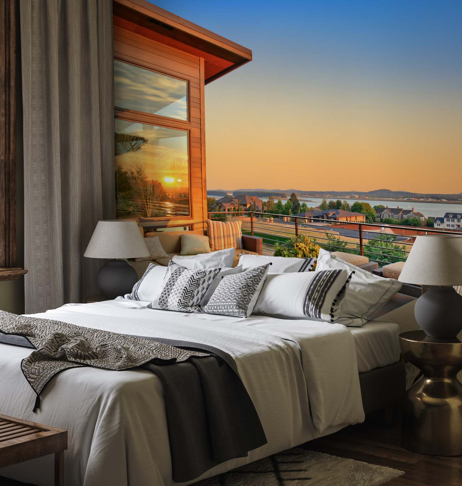 Fotobehang gezellige veranda op het dak van het gebouw