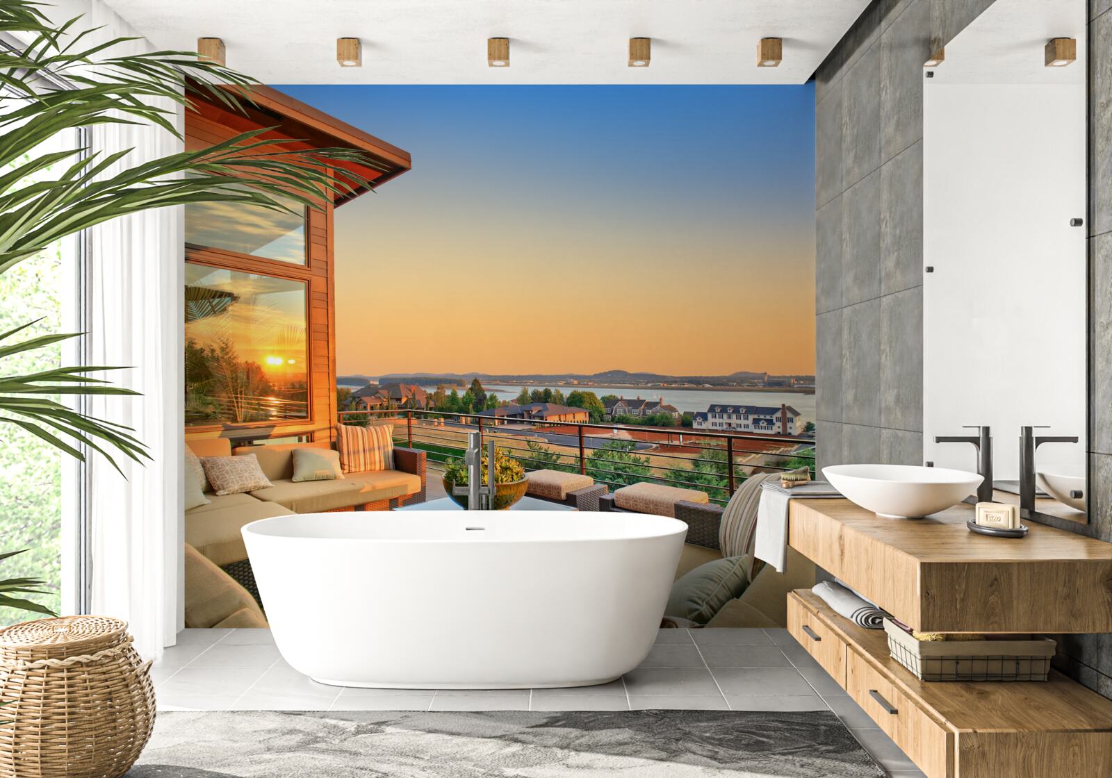 Fotobehang gezellige veranda op het dak van het gebouw