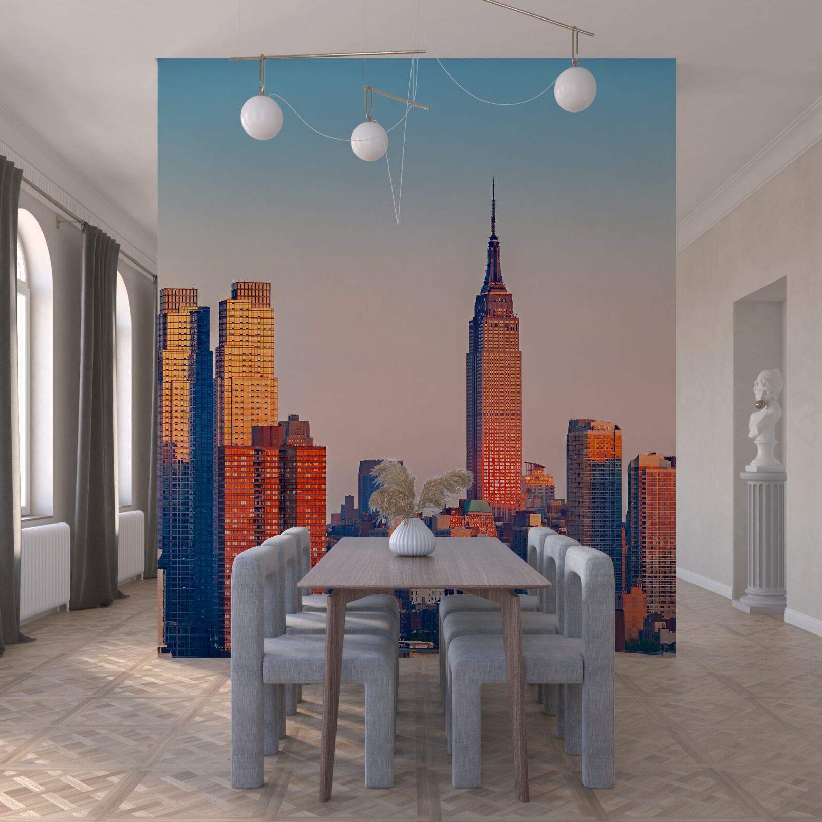 Fotobehang zonsondergang valt op new york