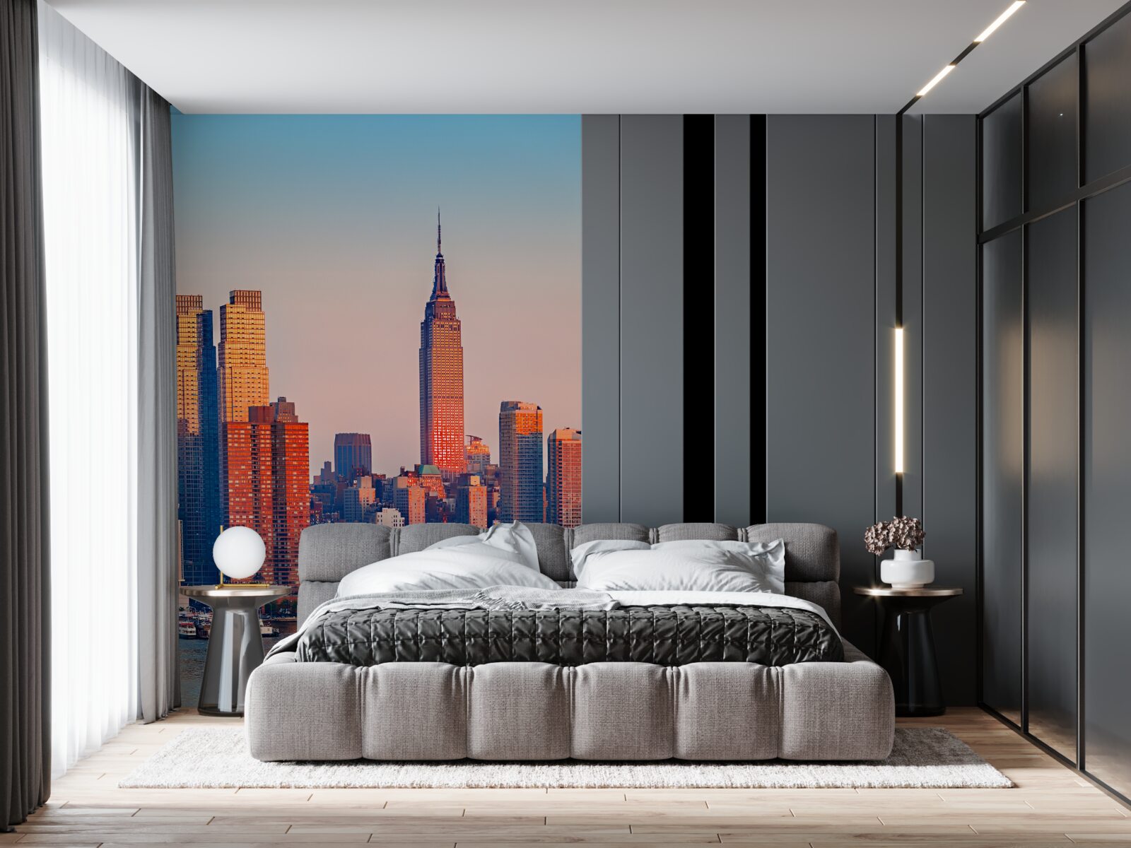 Fotobehang zonsondergang valt op new york