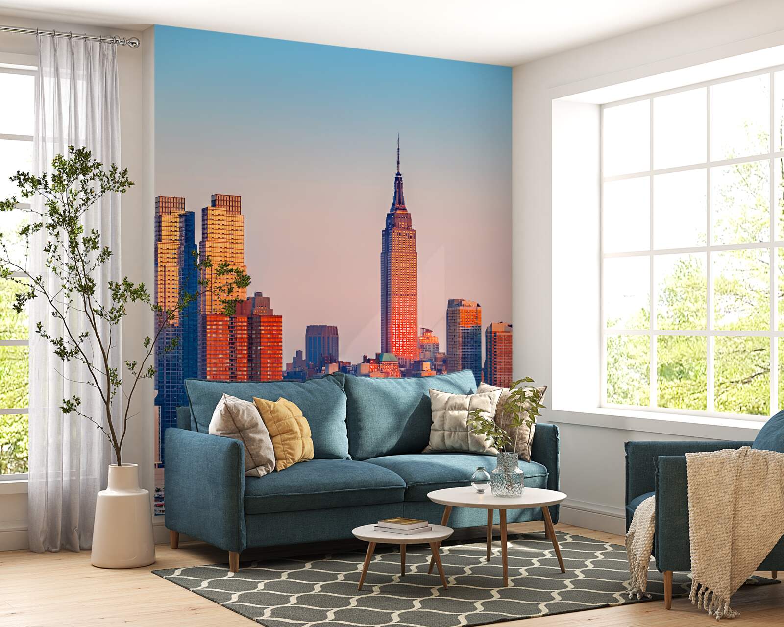 Fotobehang zonsondergang valt op new york