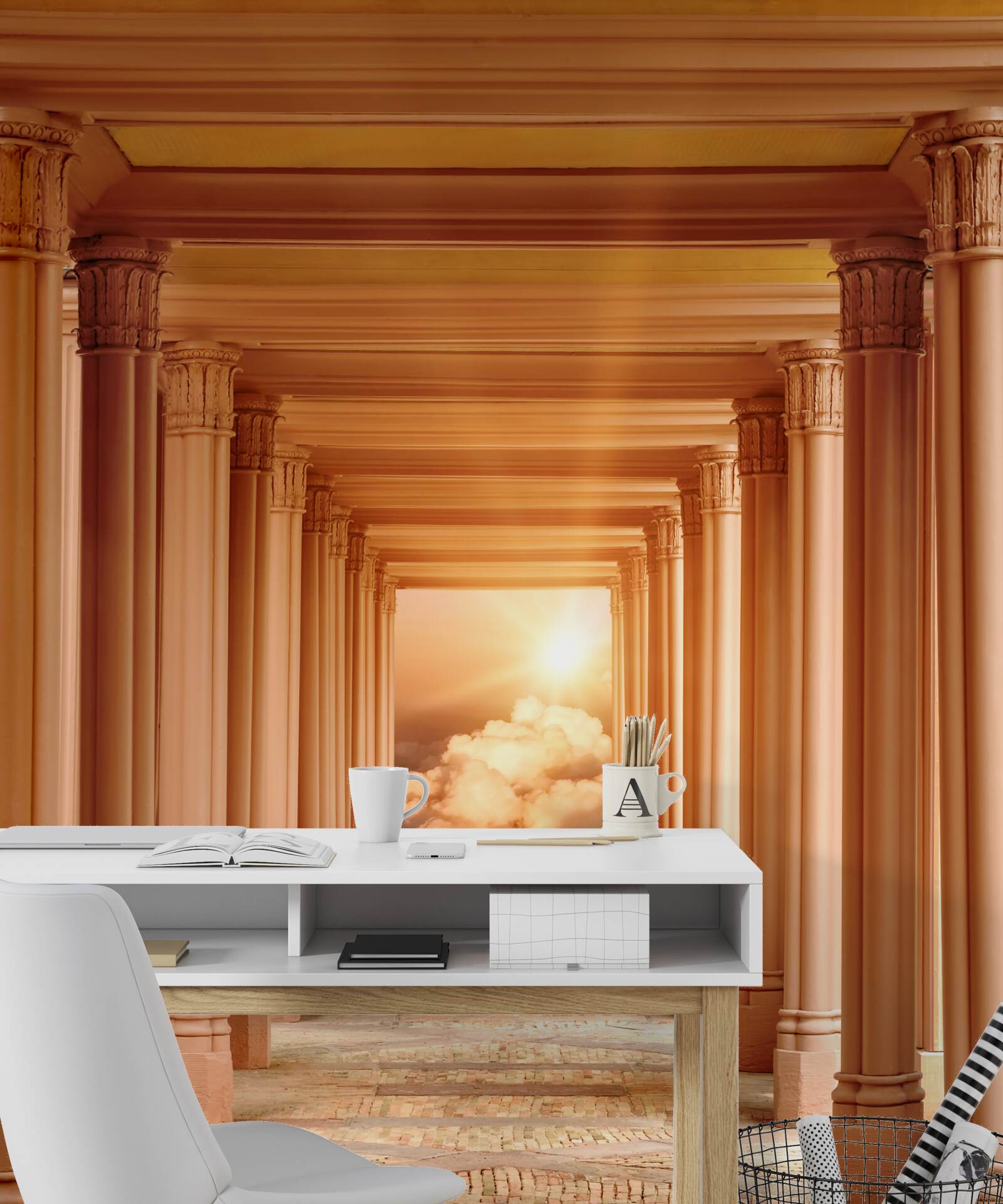 Fotobehang gloeiende zonsondergang in de terugtrekkende tunnel