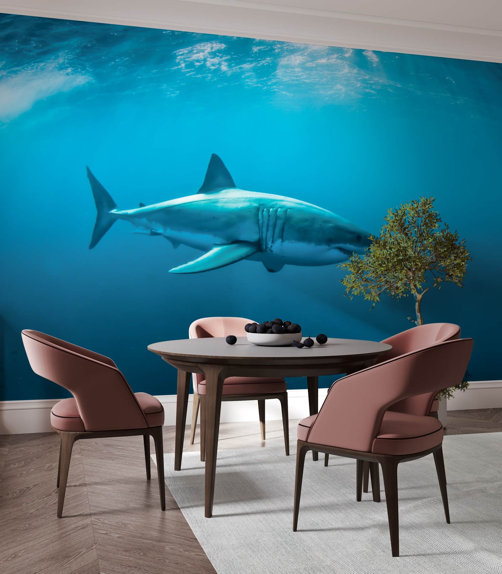 Fotobehang hongerige haai in de diepzee