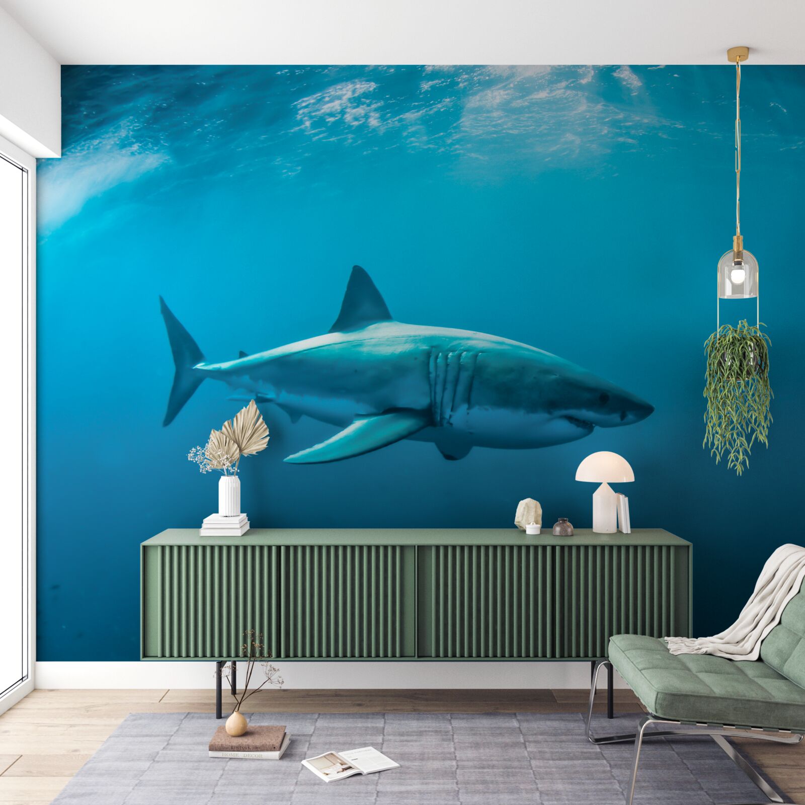 Fotobehang hongerige haai in de diepzee