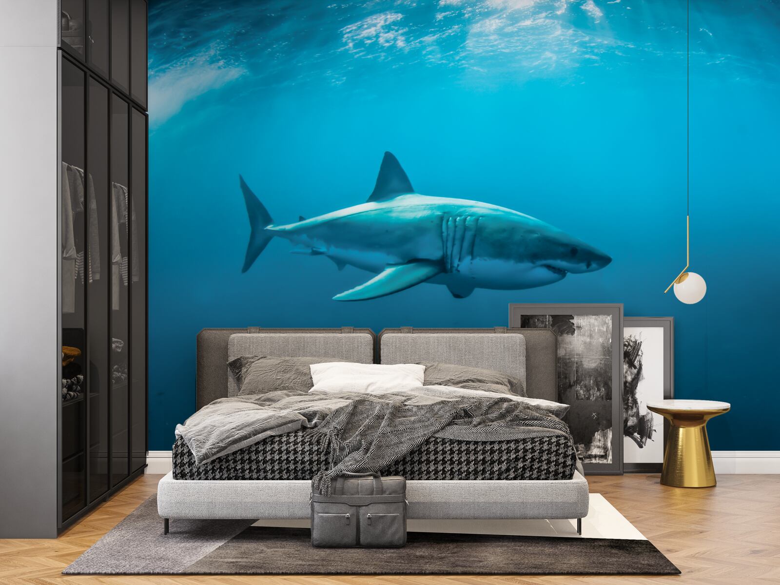 Fotobehang hongerige haai in de diepzee