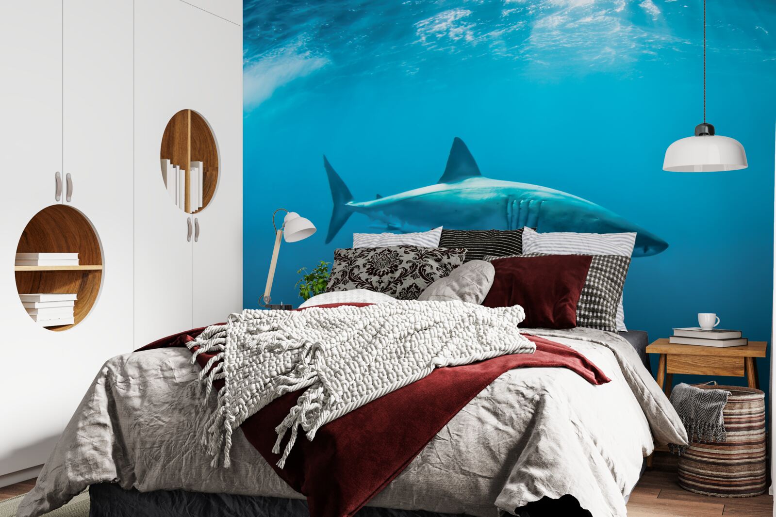 Fotobehang hongerige haai in de diepzee