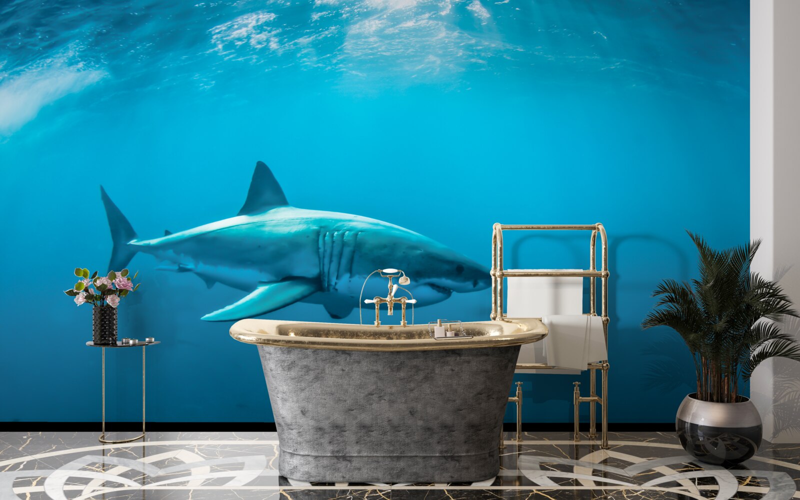 Fotobehang hongerige haai in de diepzee