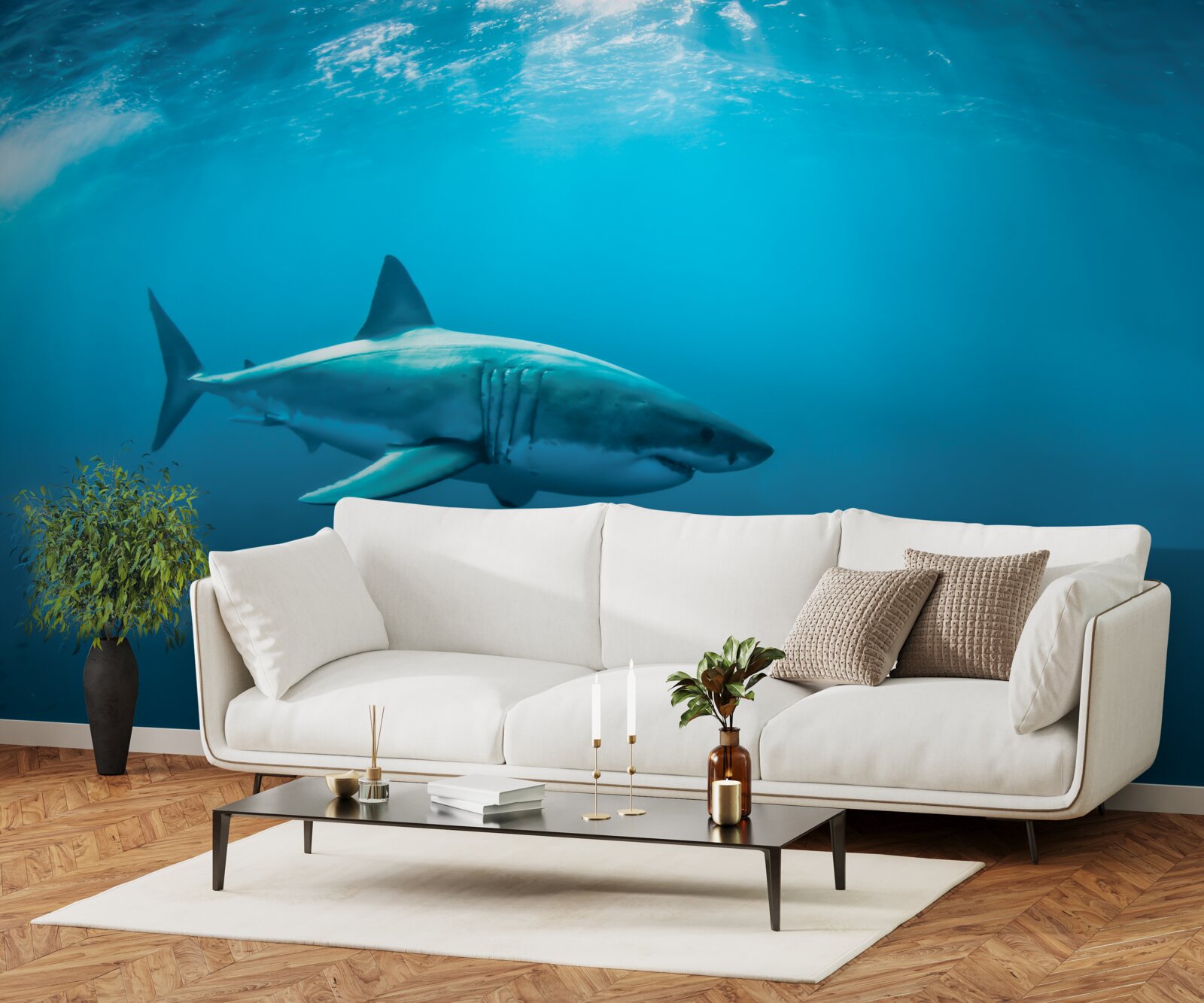 Fotobehang hongerige haai in de diepzee