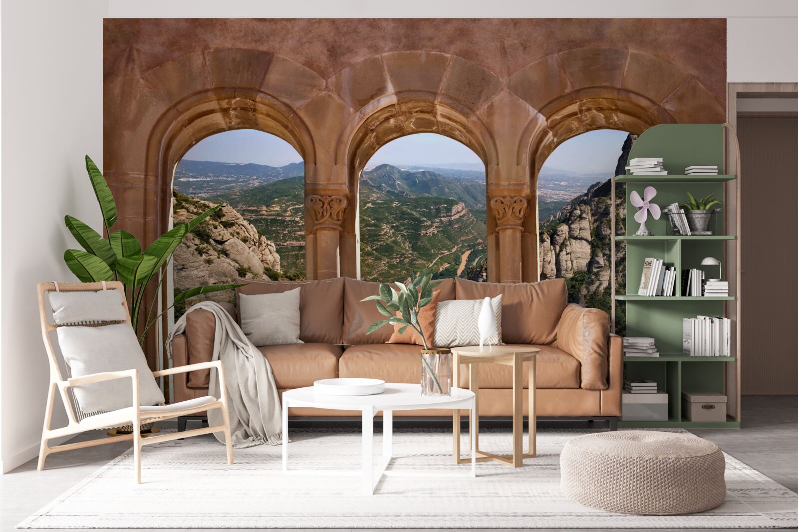 Fotobehang viaduct met uitzicht op het berglandschap