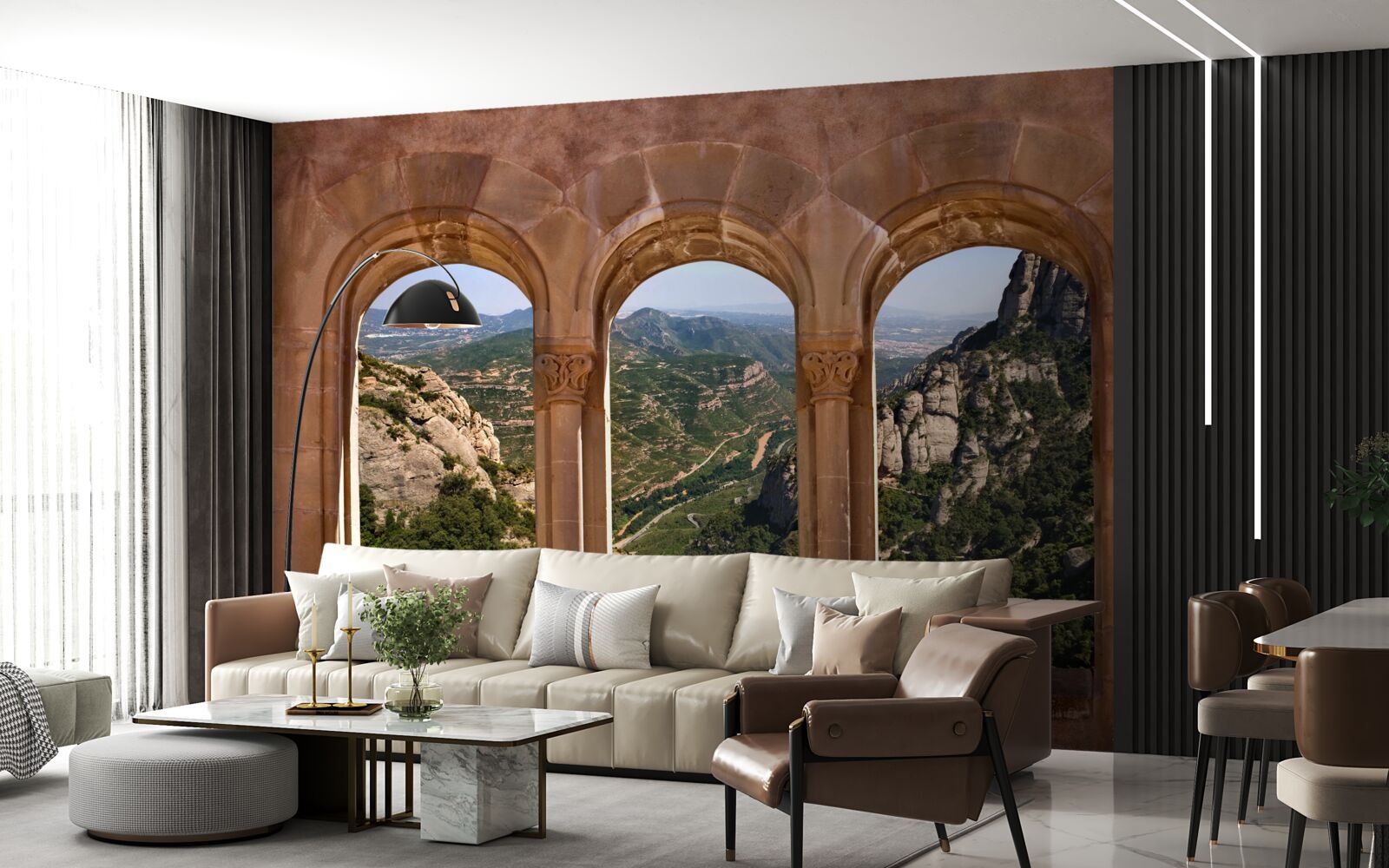 Fotobehang viaduct met uitzicht op het berglandschap